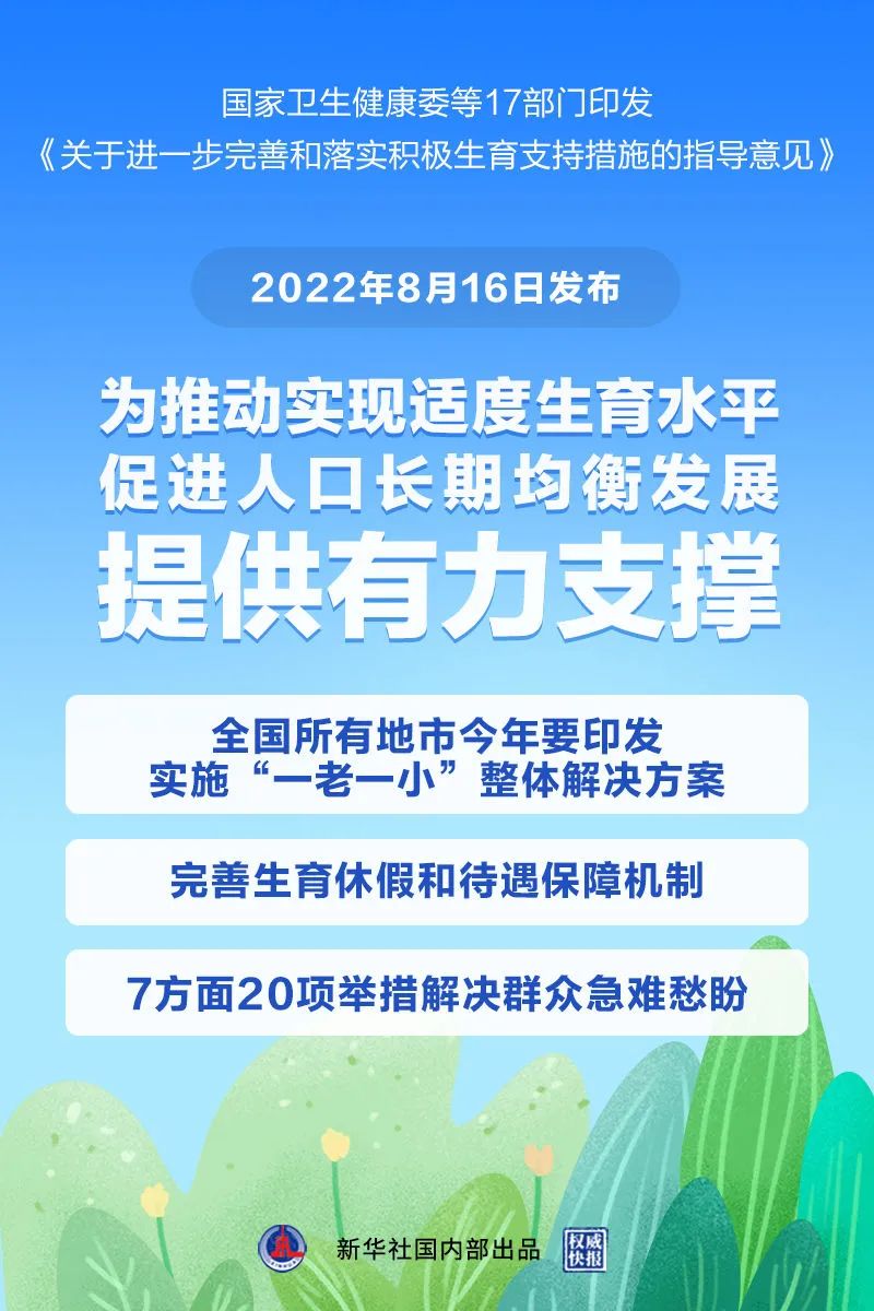 《关于进一步完善和落实积极生育支持措施的指导意见》发布